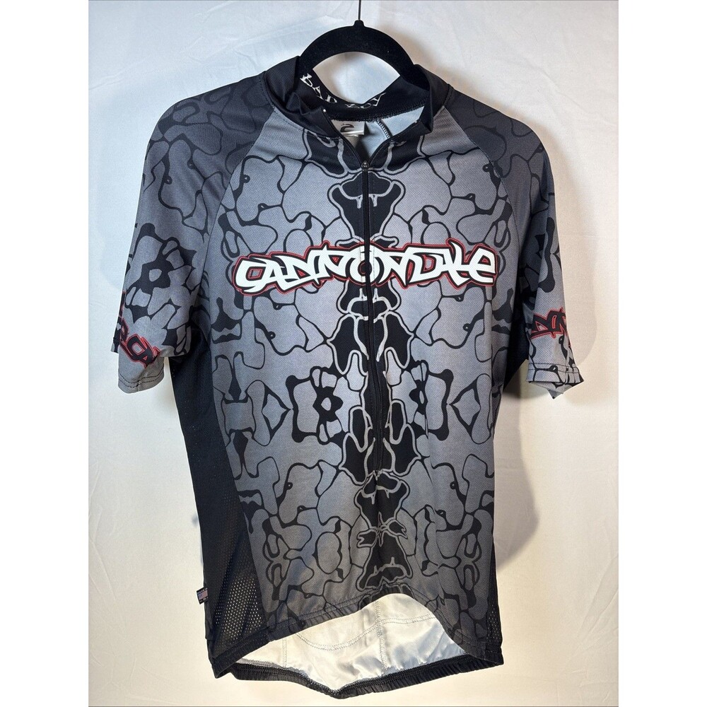Vintage Cannondale Bad Boy Cycling Jersey Mens Large Gray Black 1/4 Zip